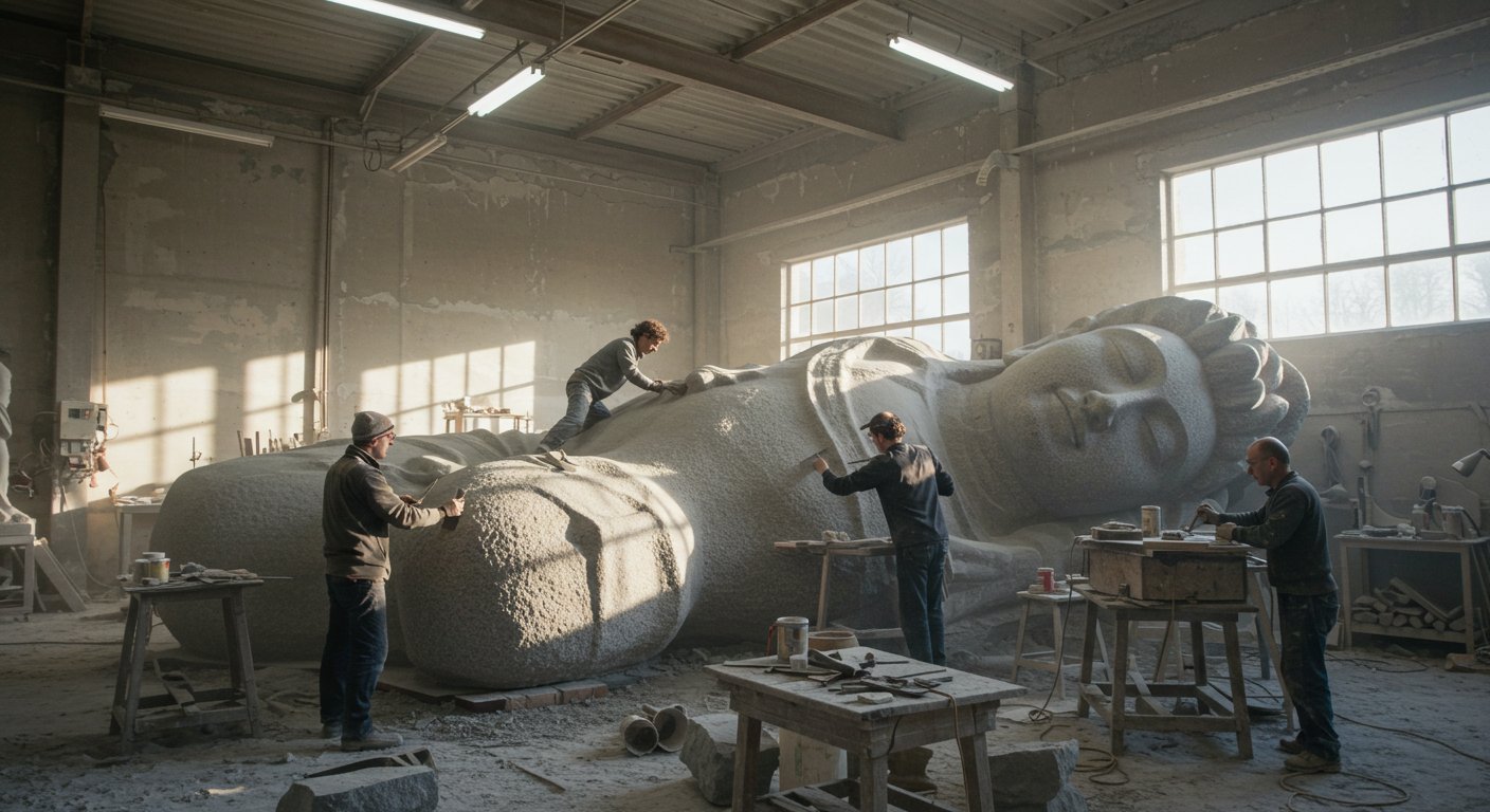 Крупная гранитная статуя