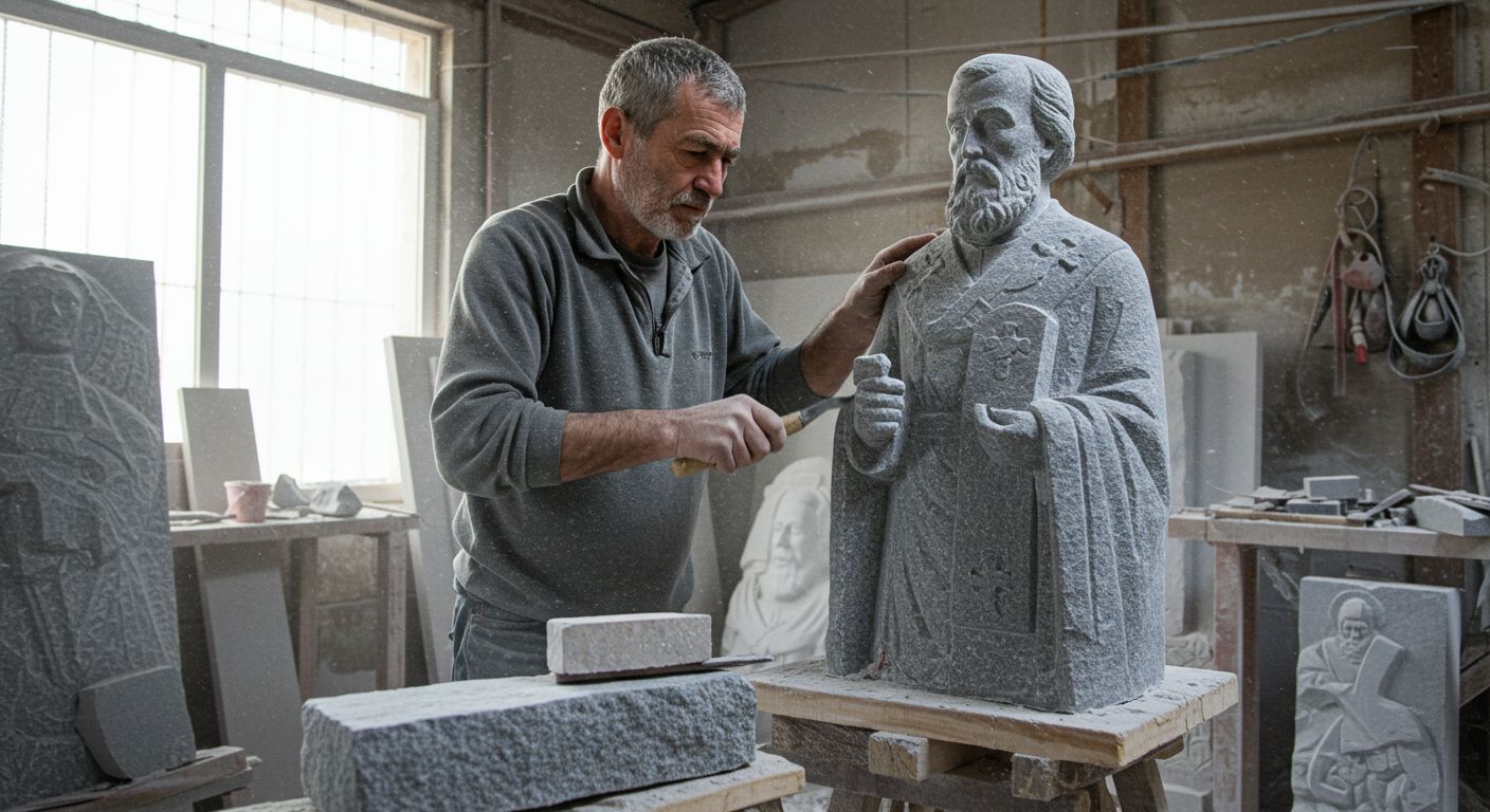 Гранитная православная статуя святого