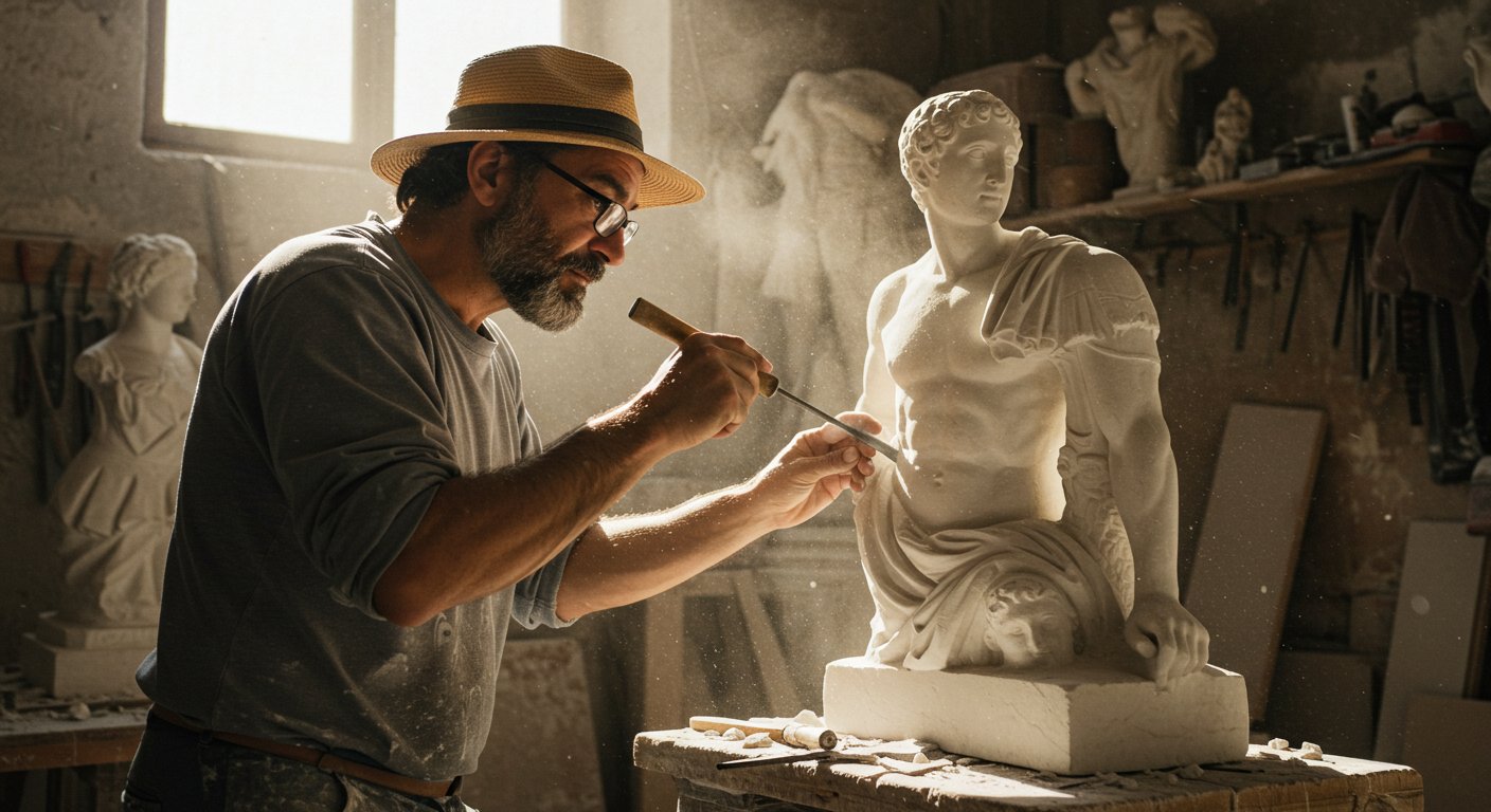 Мраморная историческая статуя